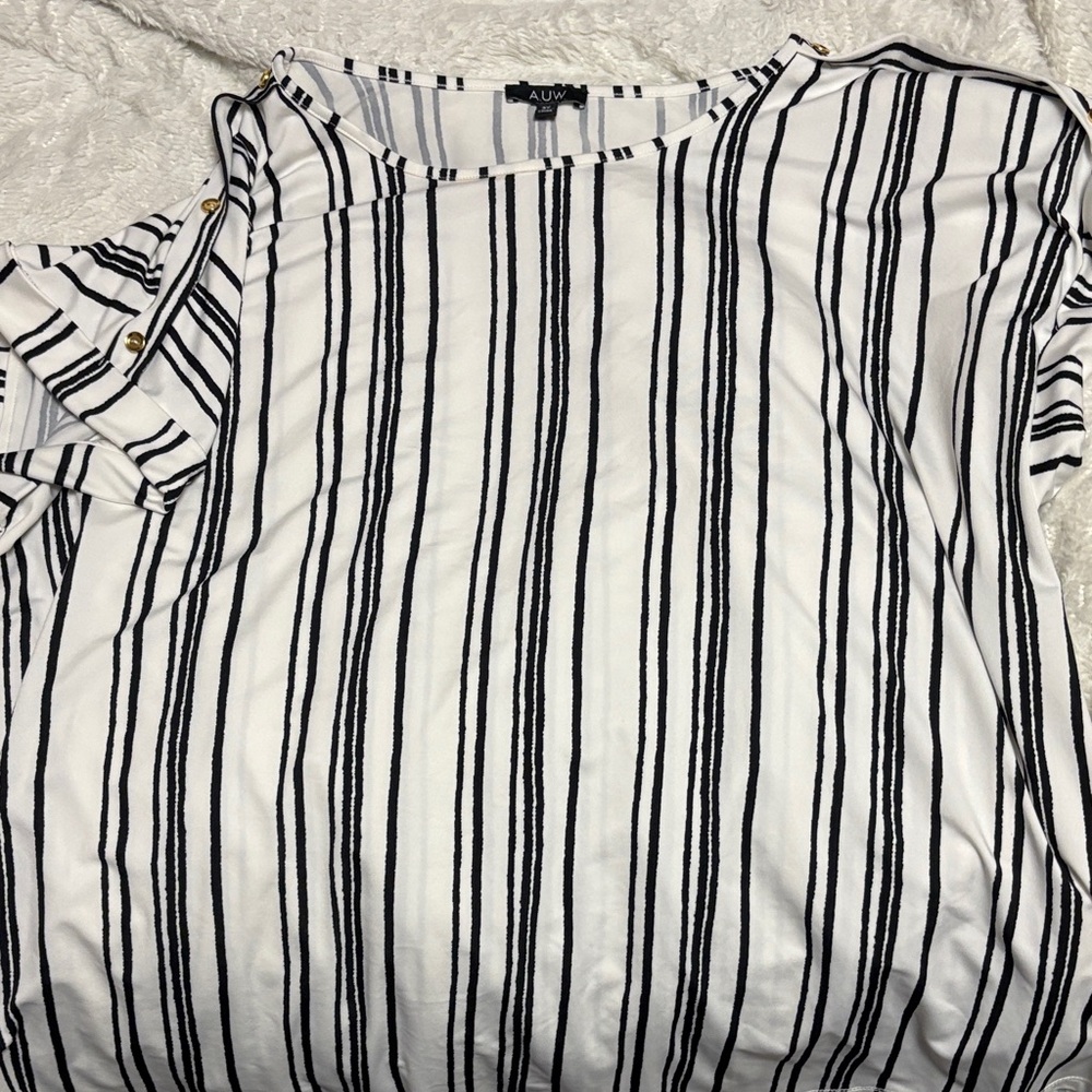 Audrey Black and White Striped Blouse with Button Detail
